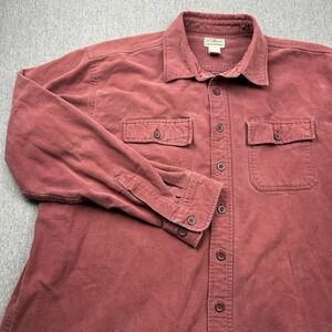 LL Bean Chamois Shirt Mens Medium Burgundy Flannel Heavyweight Button Up 0MT04